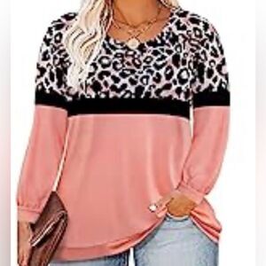 long sleeved pink and animal patterned lightweight sweatshirt Size XL